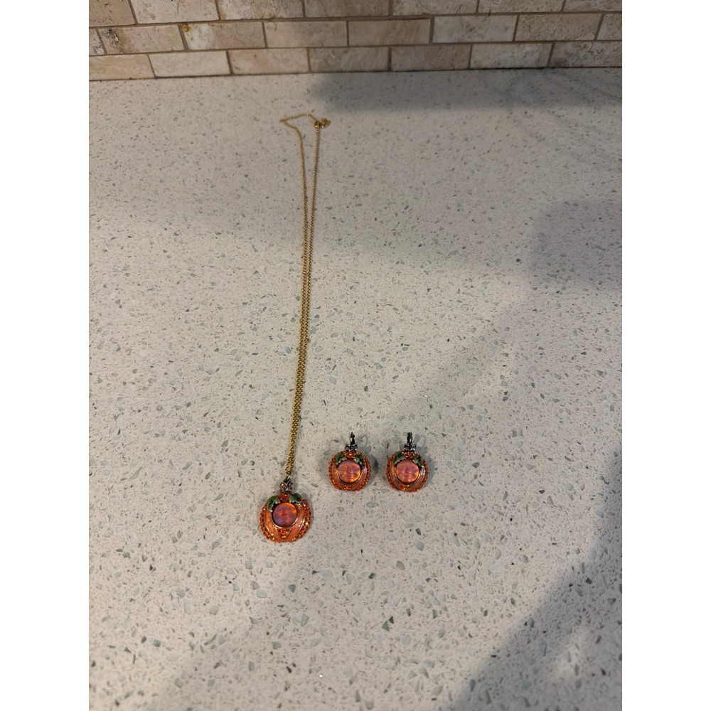 Kirks Folly VTG Pumpkin Magnetic Enhancer Earrings Necklace 3 PC. Set